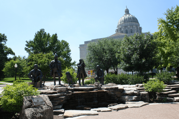 Lewis and Clark Trailhead Plaza with Missouri State Capitol Building